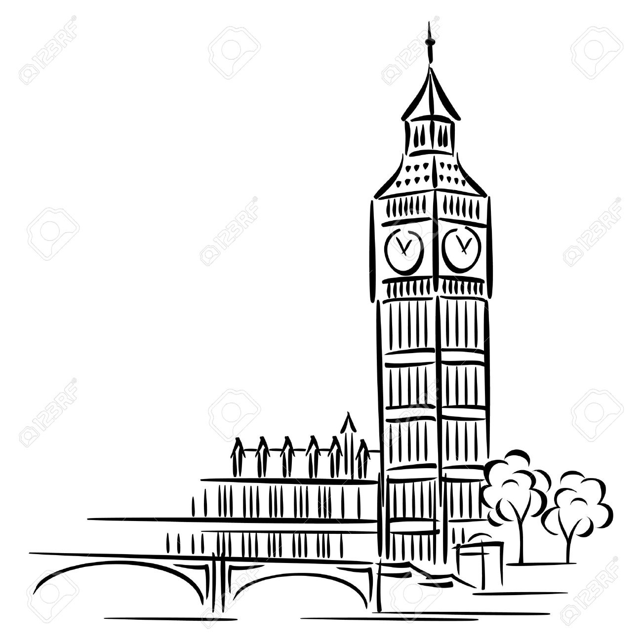 Big Ben clipart black and white