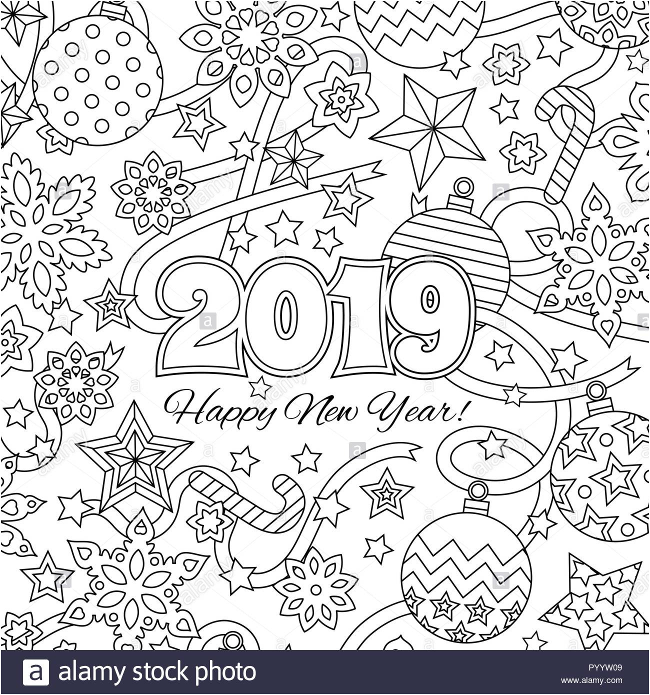 nouvelle annee 2019 avec des numeros de carte de felicitations et dobjets de fete zentangle style inspire graphiques en couleur zen droit pour le calendrier livre de coloriage image