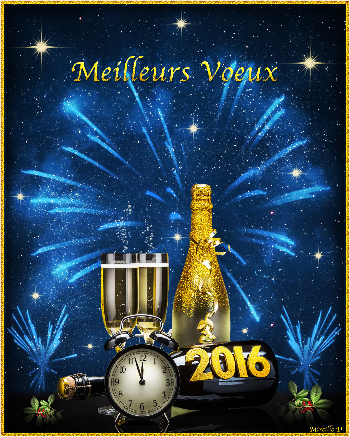 carte de voeux 2016 avec du champagne a