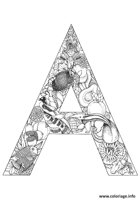 lettre a alphabet animaux coloriage dessin