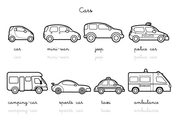 coloriage en anglais cars vocabulary