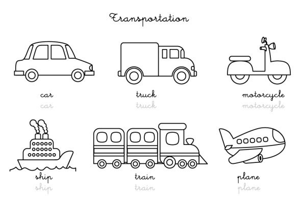 coloriage en anglais transportation vocabulary