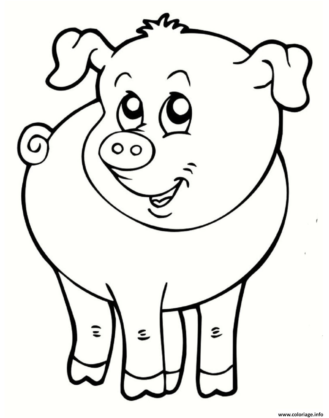 cochon souriant animal de la ferme coloriage