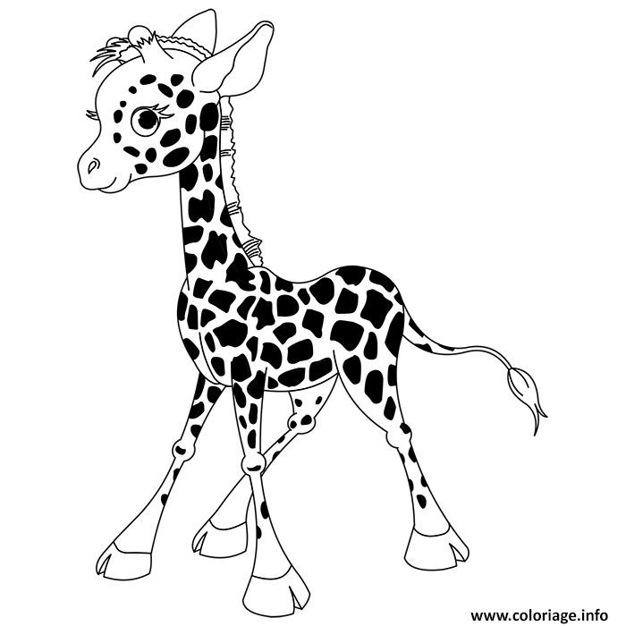 animaux mignon bebe girafe debout coloriage