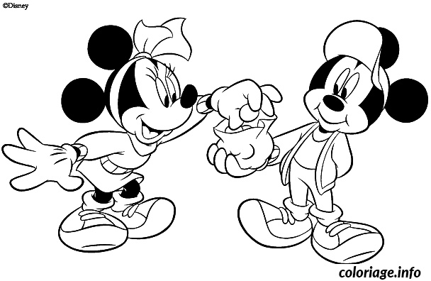 mickey offre des bonbons a minnie coloriage 7807