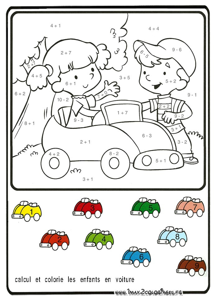 calcul colorie enfants voiture