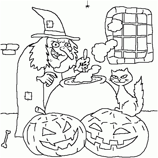 coloriage sorciere halloween chaudron chat