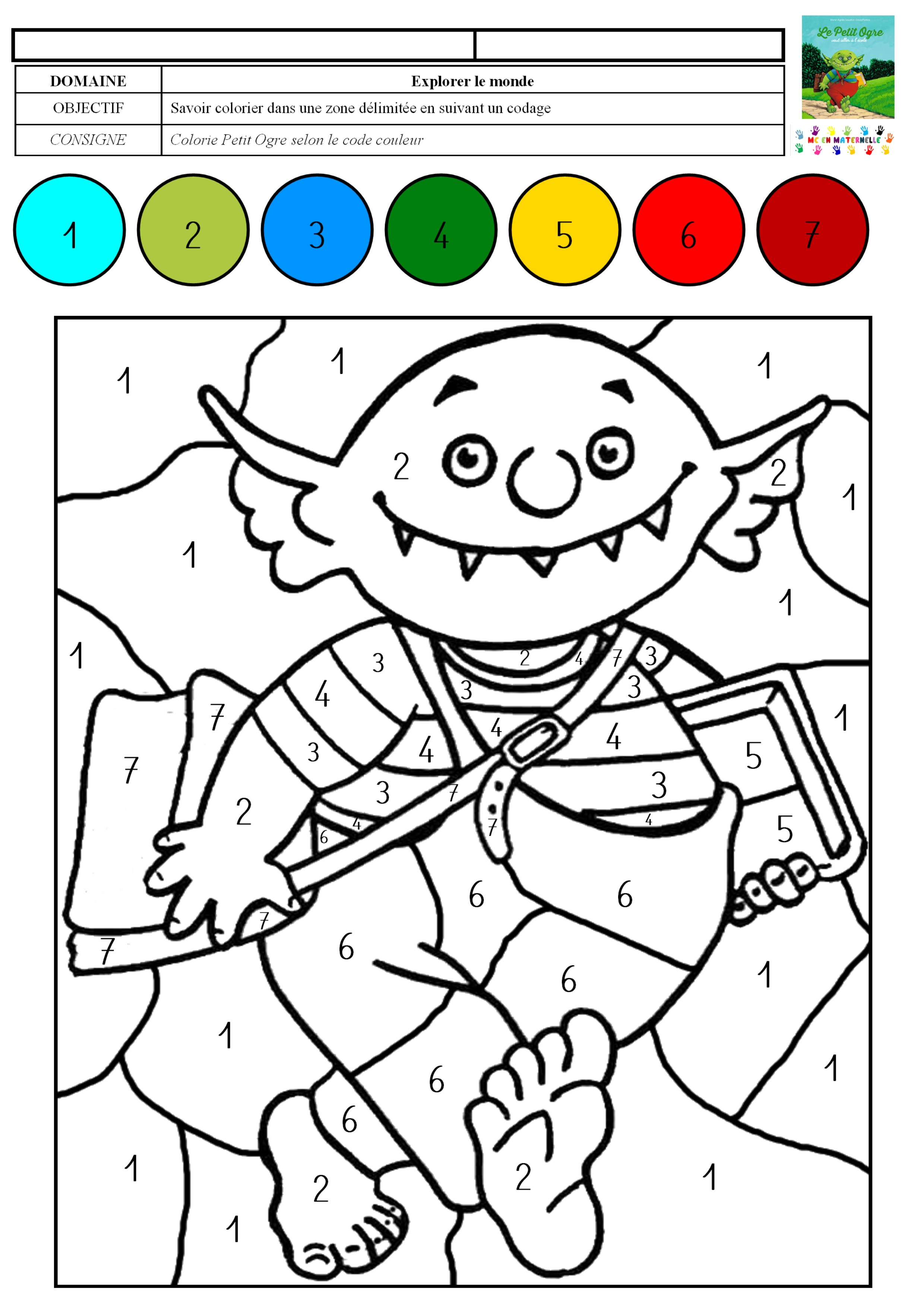 le petit ogre veut aller a lecole coloriage magique avec des chiffres de 1 a 7