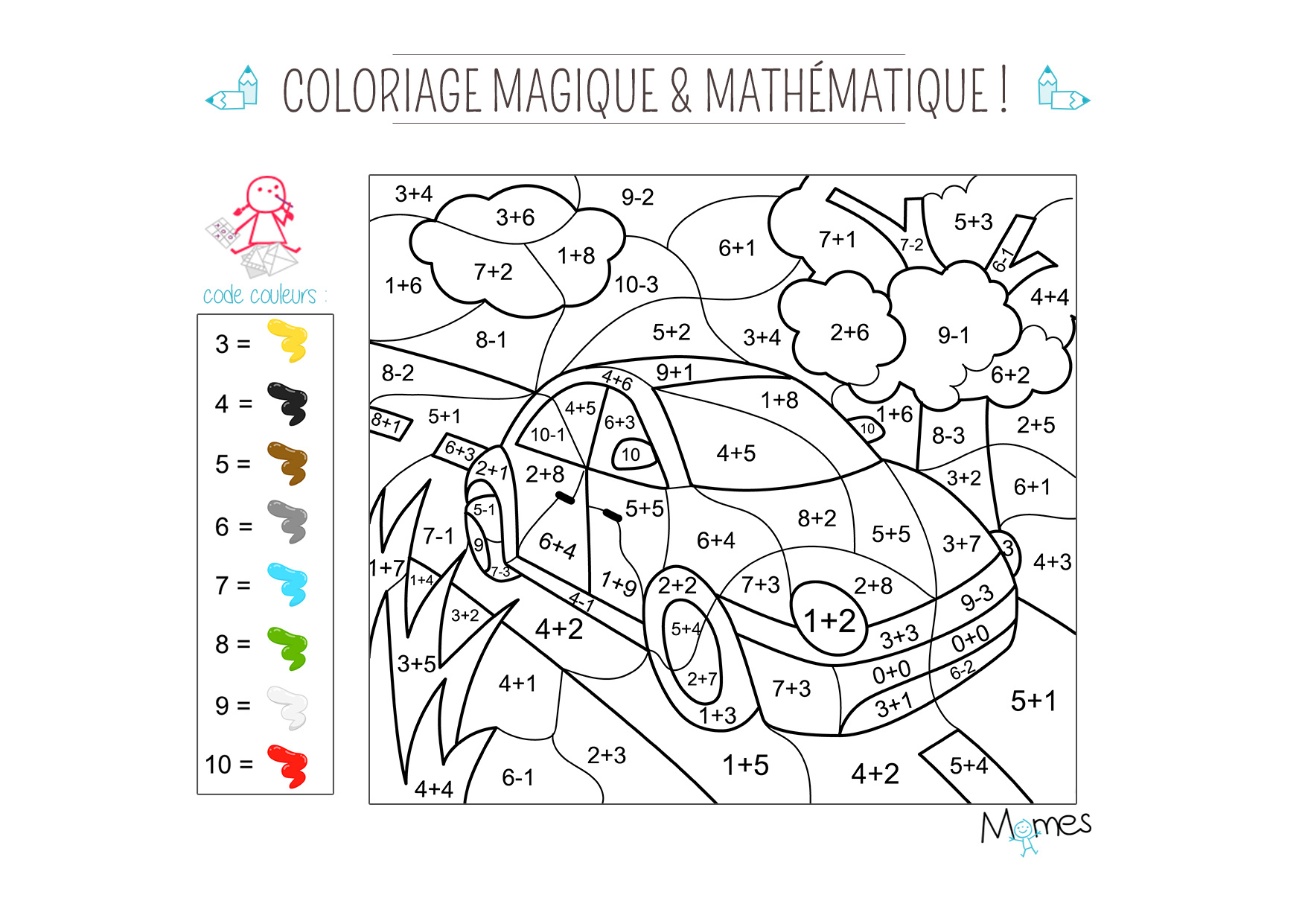 Coloriage magique et mathematique la voiture