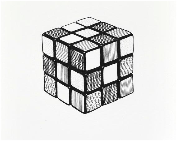 rubiks cube screen print black and white