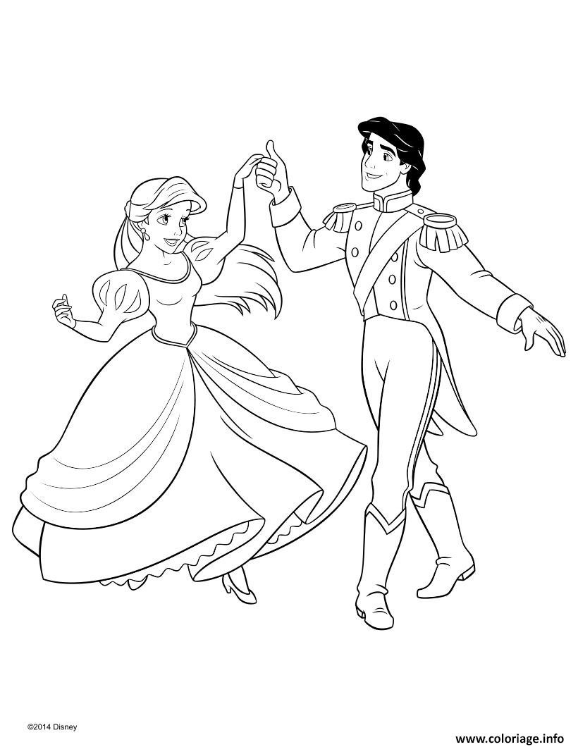 ariel princesse disney avec son prince coloriage