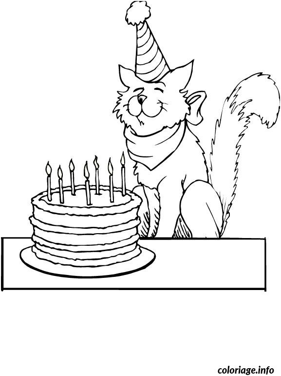 chat anniversaire coloriage 2082