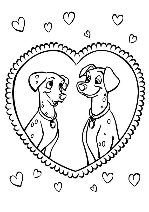 coloriage chiens coeur et dalmatiens