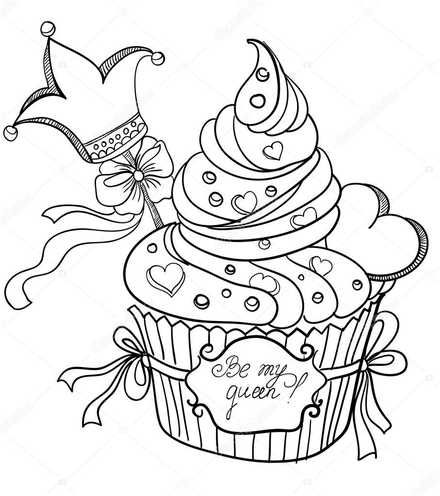 stock illustration vector hand drawing cupcake with