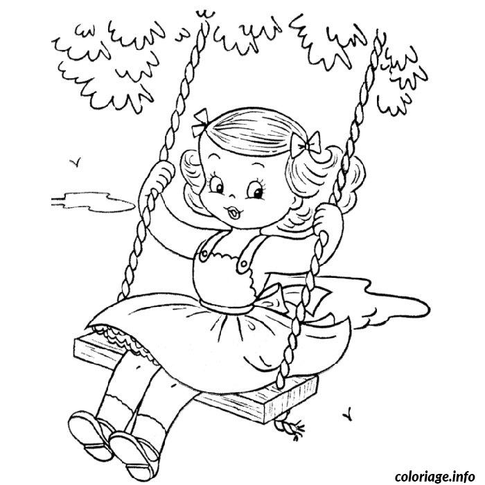 petite fille en balancoire coloriage dessin 2341