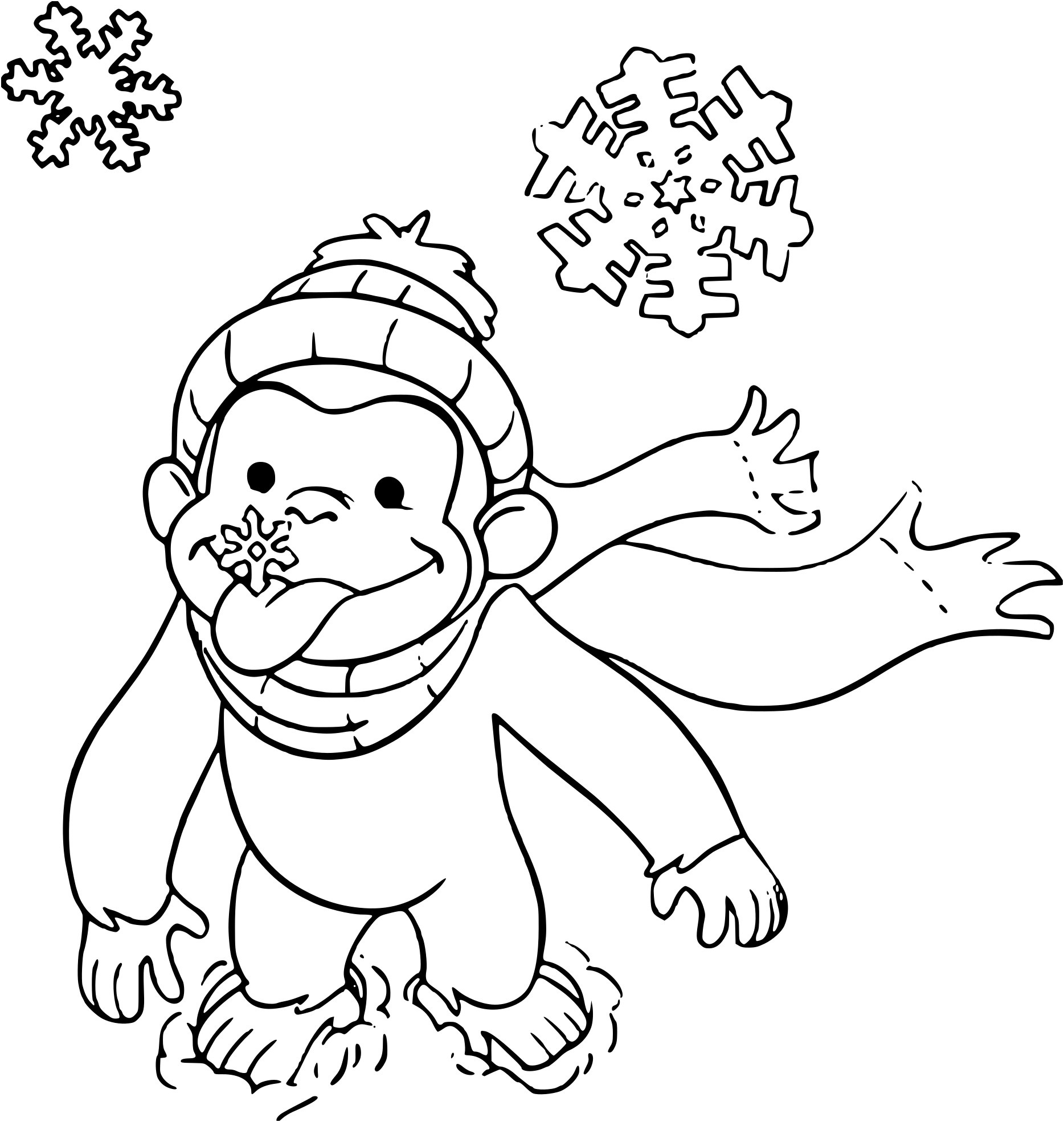 coloriage singe et flocon de neige