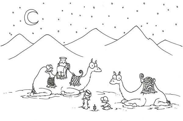 two camel in the desert coloring page