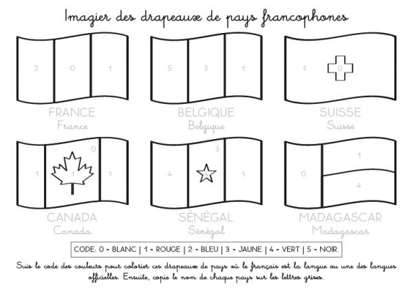coloriage a imprimer imagier des drapeaux de pays francophones