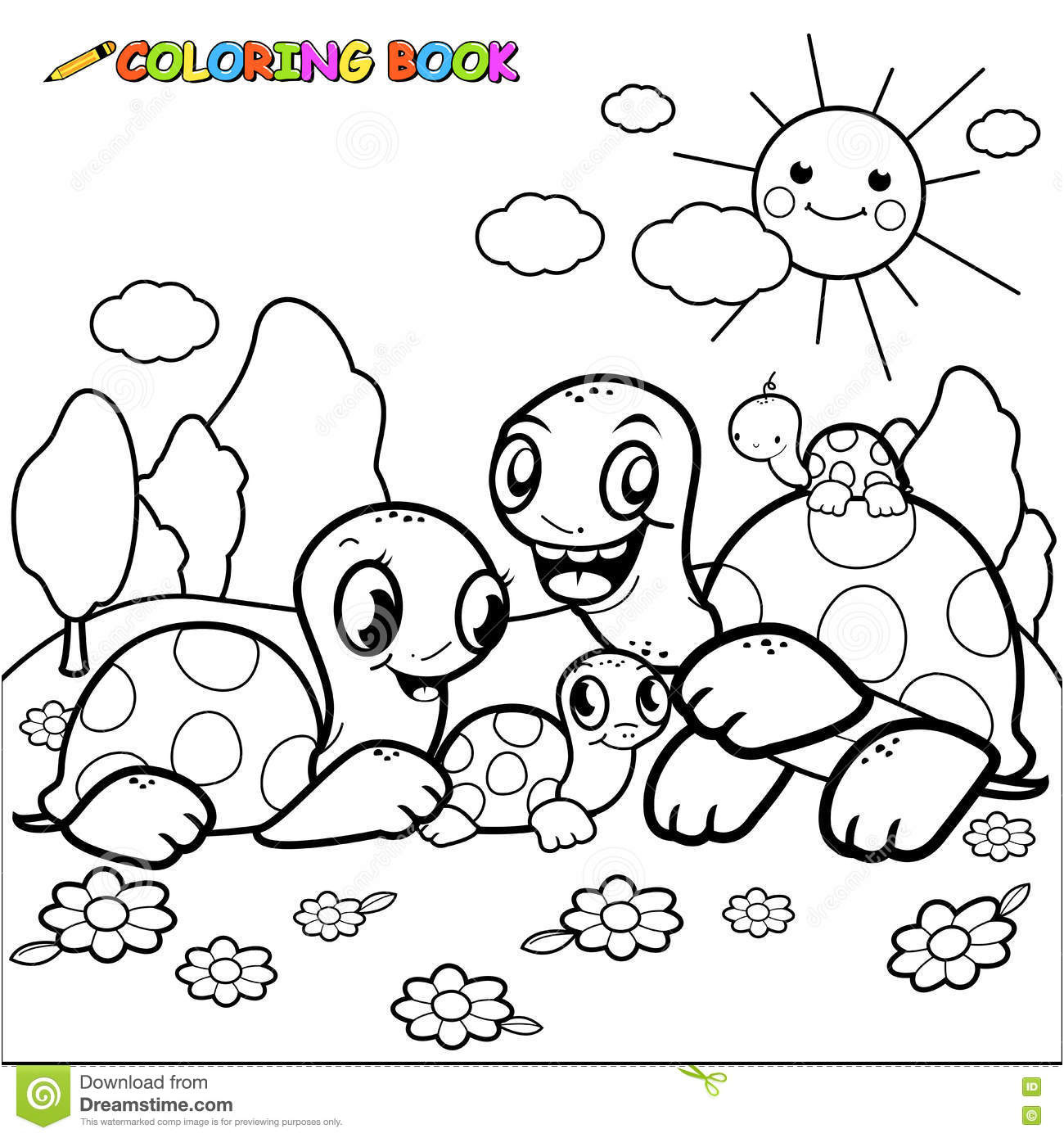illustration stock page mignonne de livre de coloriage de famille de tortue image