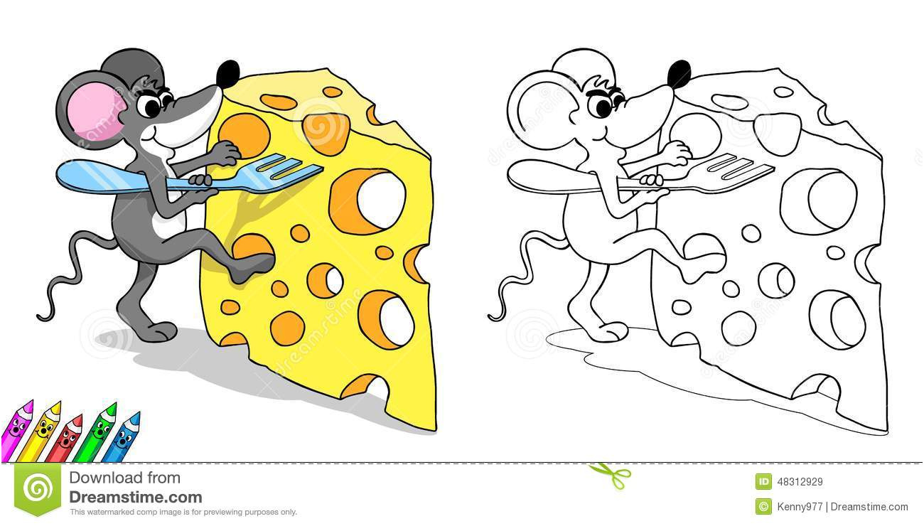 illustration stock livre de coloriage souris avec du fromage image