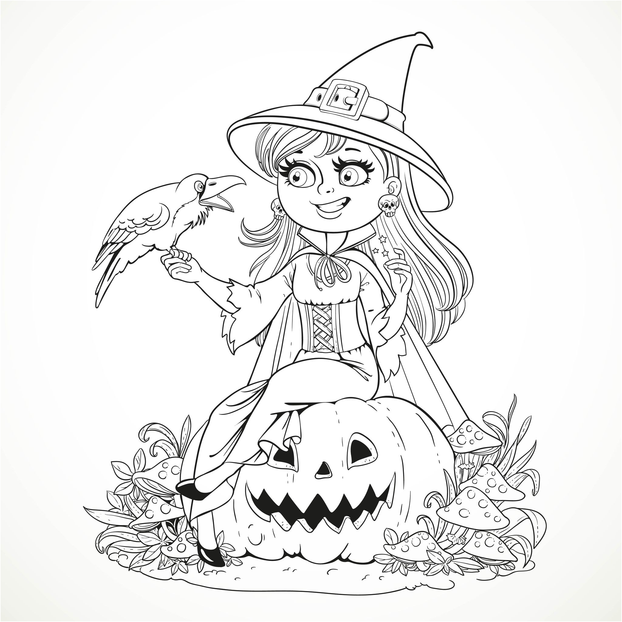 image=halloween coloriage halloween sorciere souriante et corbeau par azuzl 1