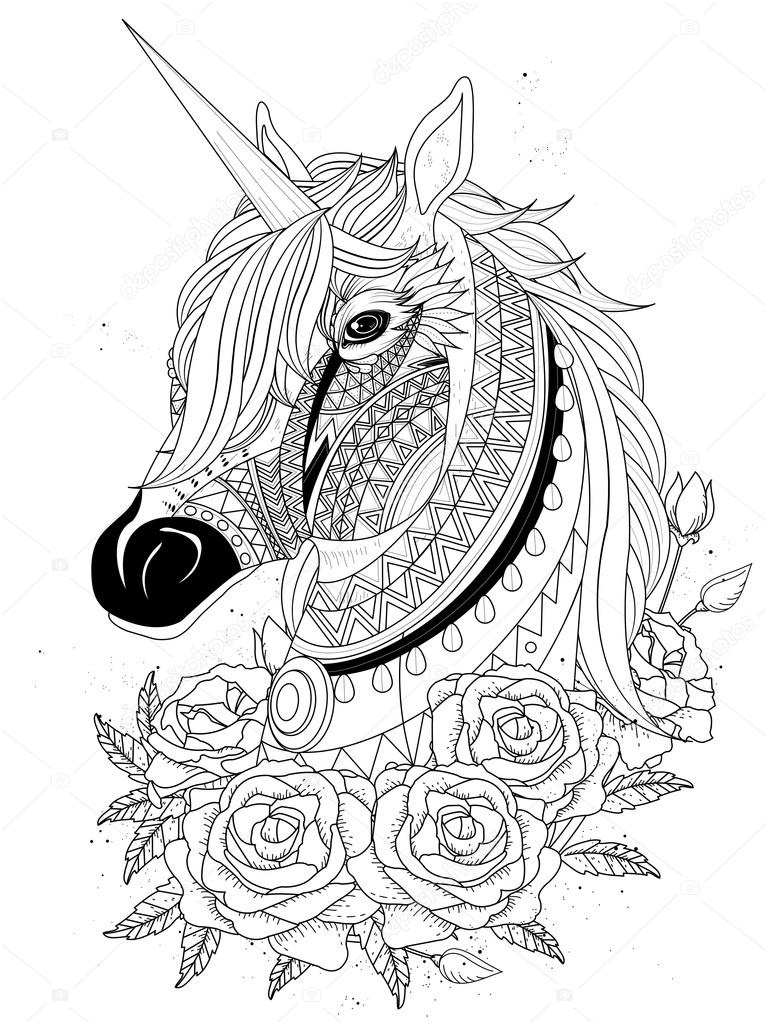 stock illustration sacred unicorn coloring page