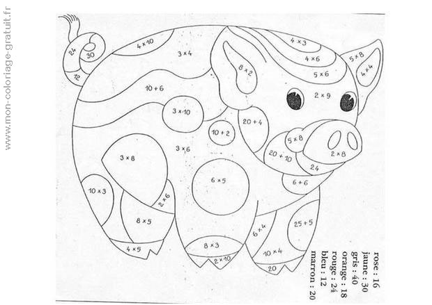 coloriage magique addition cochon