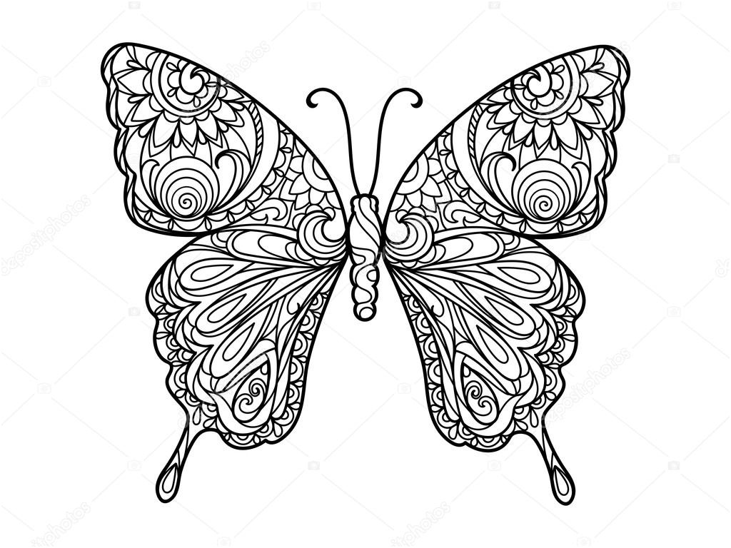 stock illustration butterfly coloring book for adults