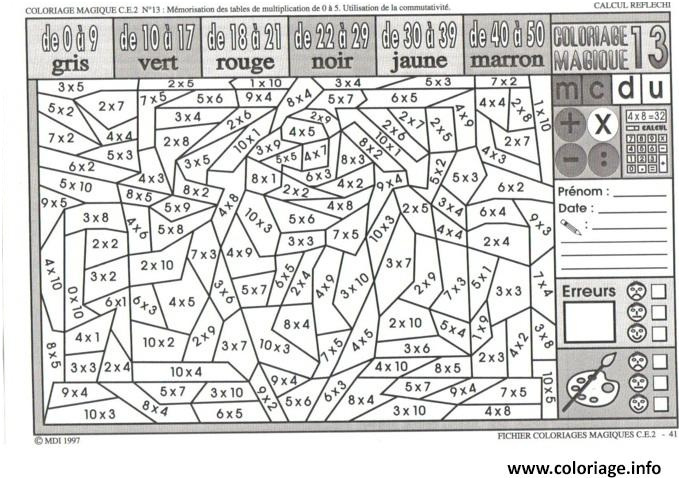 magique ce2 multiplication coloriage