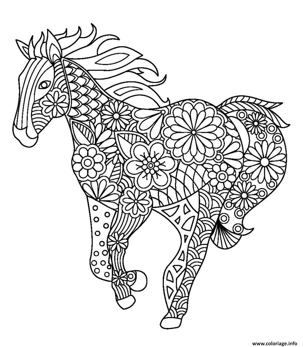 cheval mandala adulte en course coloriage dessin