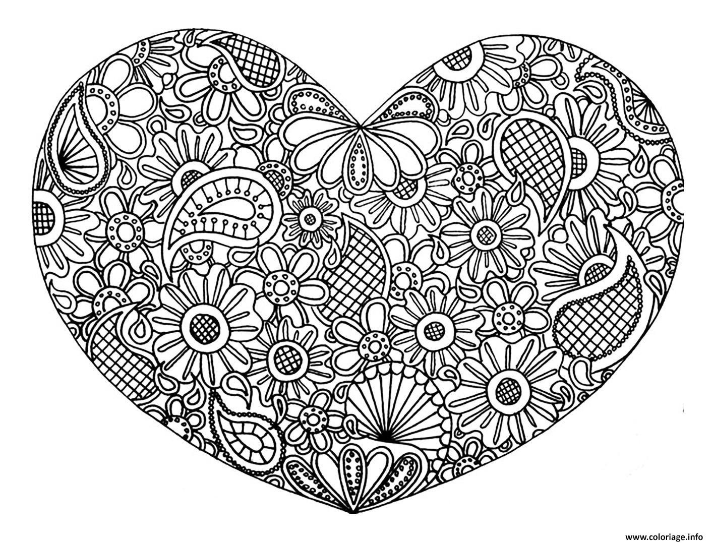 adulte coeur mandala fleurs zen stvalentin coloriage dessin