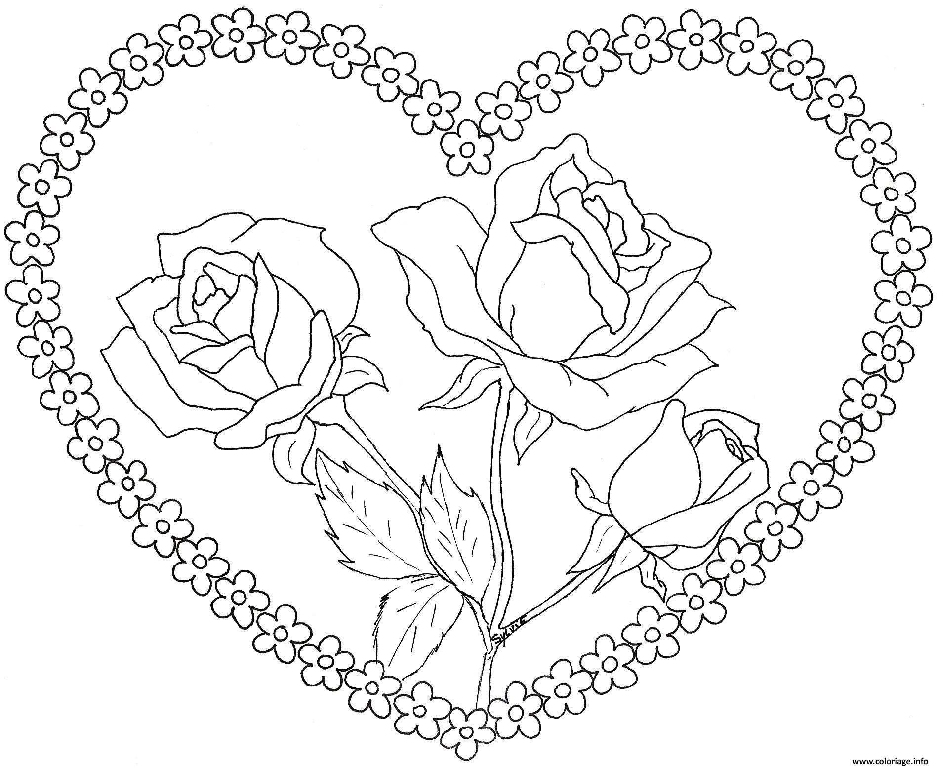 6385 coloriage rose et coeur 1 dessin 9574 mandala rose coeur coloriage dessin