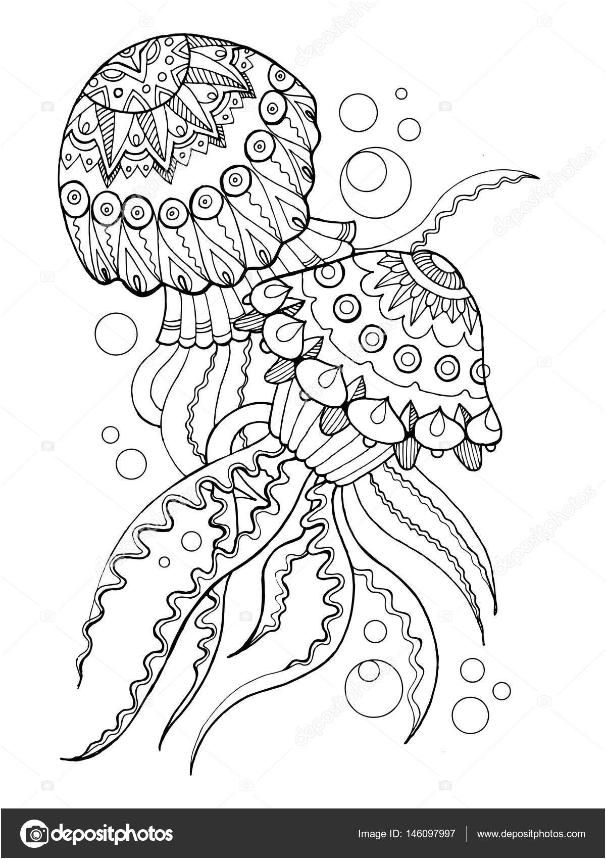 stock illustration jellyfish coloring book vector illustration