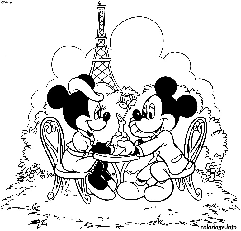 mickey et minnie en amoureux a paris coloriage 7816