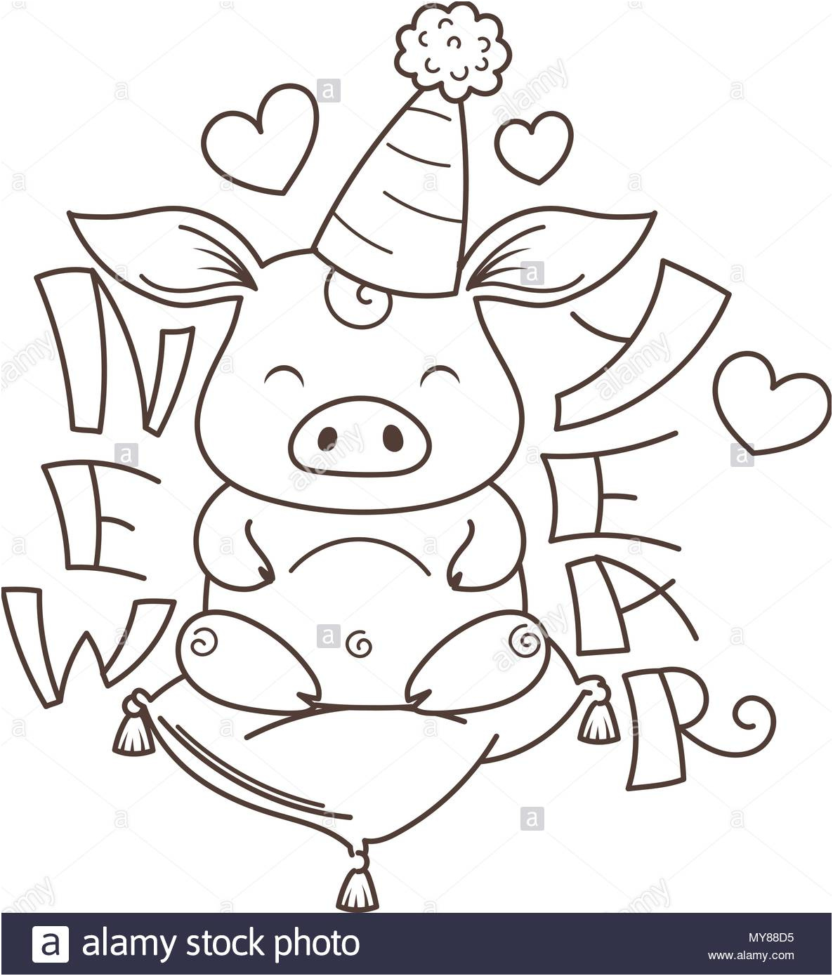 cute cartoon cochon dans lamour symbole de la nouvelle annee 2019 horoscope chinois coloriage image