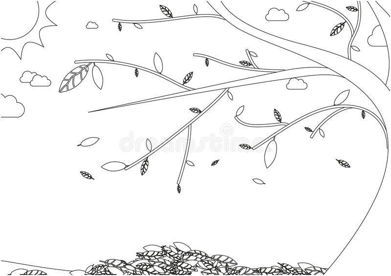 illustration stock livre de coloriage paysage d automne avec l arbre avec les feuilles en baisse image