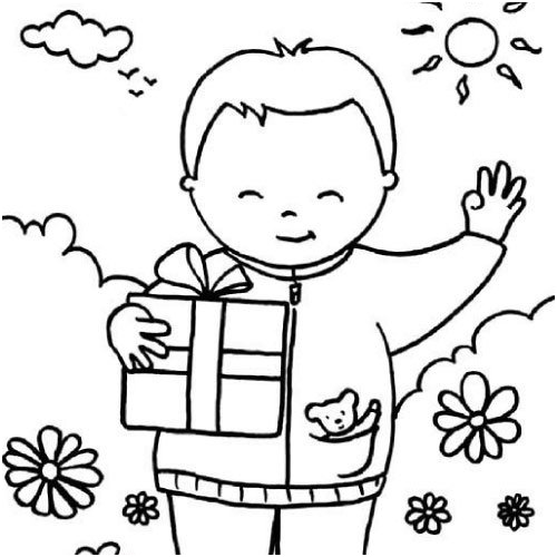 coloriage le petit garcon et son cadeau