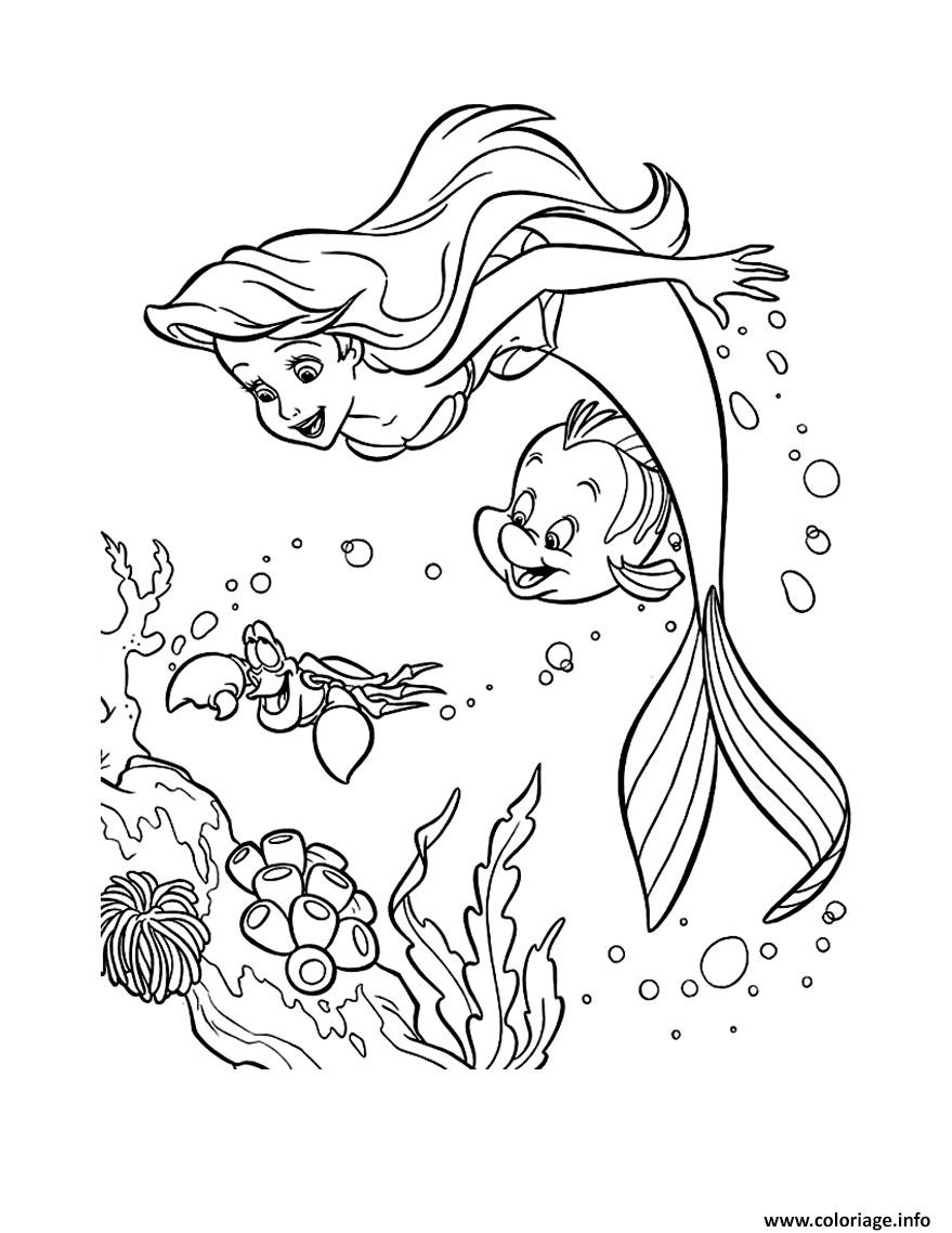 la petite sirene ariel en fond marin coloriage dessin