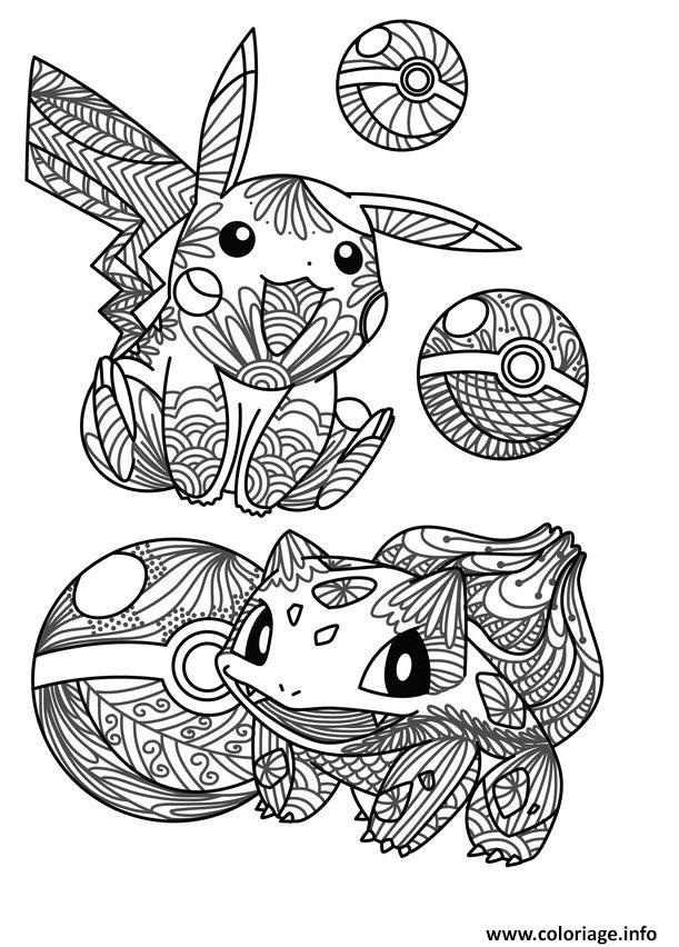 mandala pokemon pikachu bulbizarre bulbasaur pokeball coloriage dessin