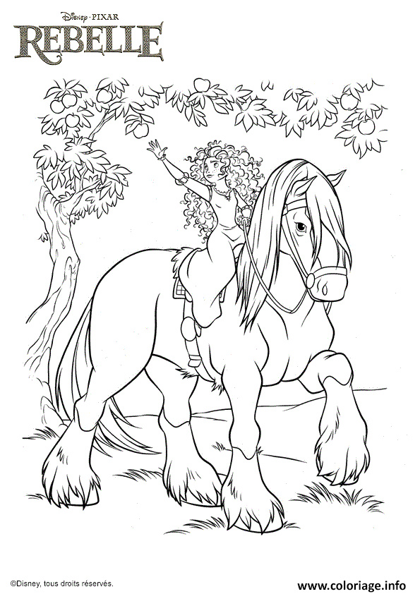 princesse disney cheval rebelle coloriage