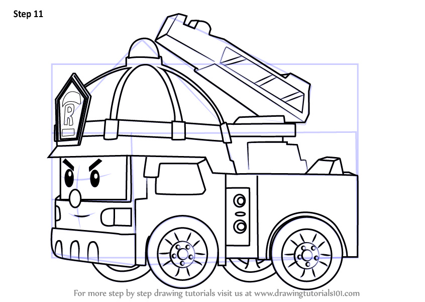 how to draw roy fire truck from robocar poli
