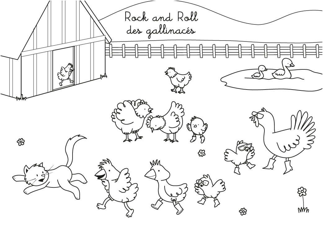 coloriage chanson rock and roll des gallinaces