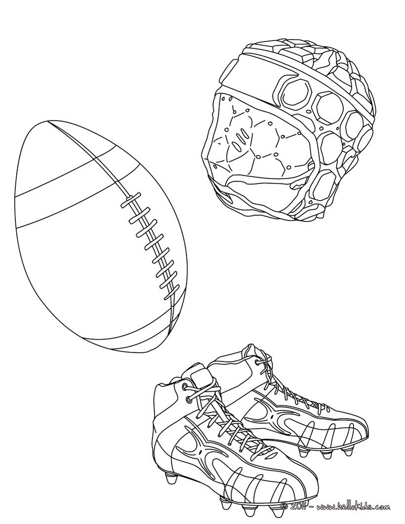 desenho da bola de rugby das chuteiras e do capacete para colorir