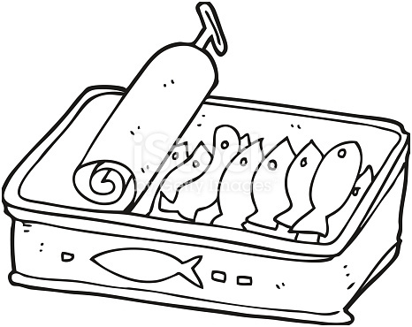 black and white cartoon can of sardines gm
