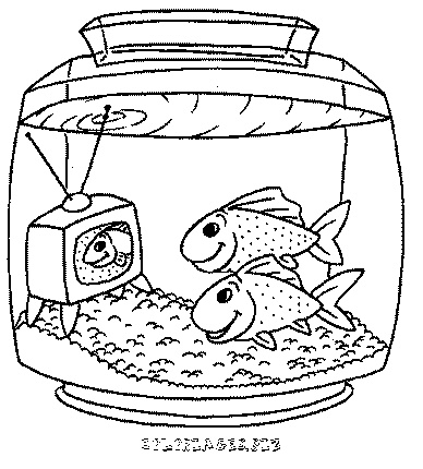 imprimer coloriage 2377 un bocal et un poisson rouge qui regarde la tele