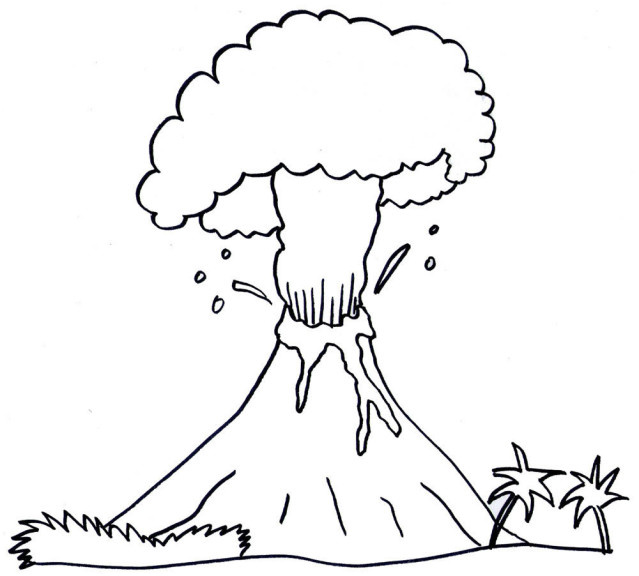 coloriage volcan en eruption