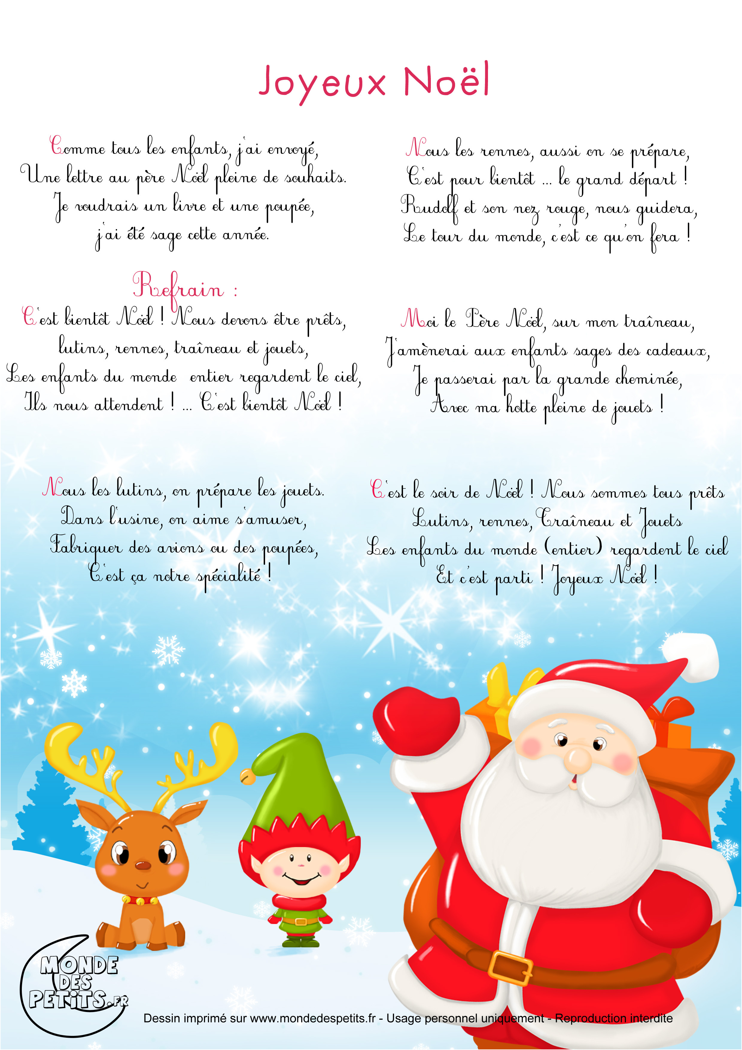 chanson et ptine de noel pour les