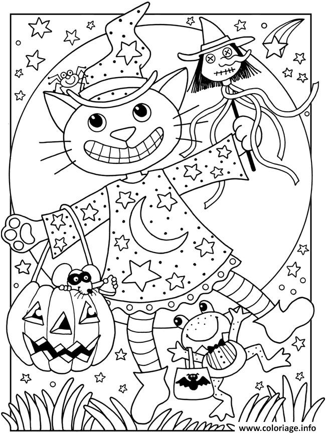 halloween facile chat citrouille coloriage dessin