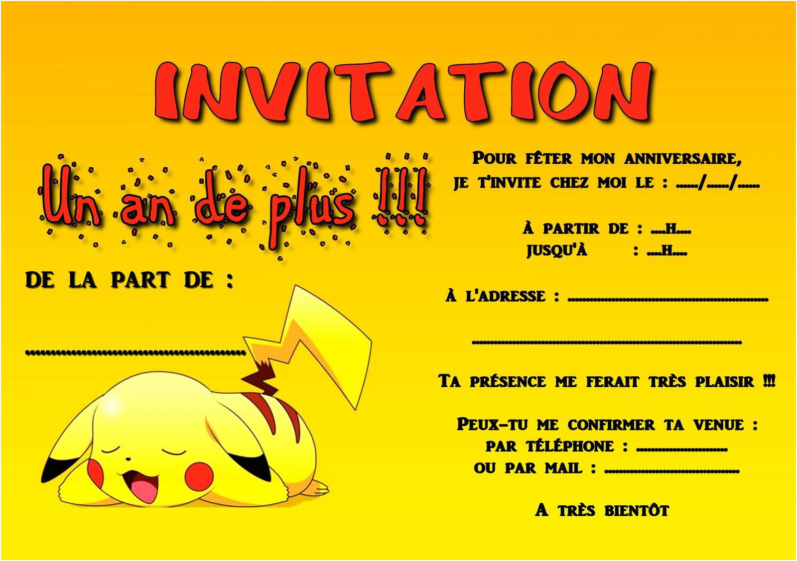 invitation anniversaire pokemon