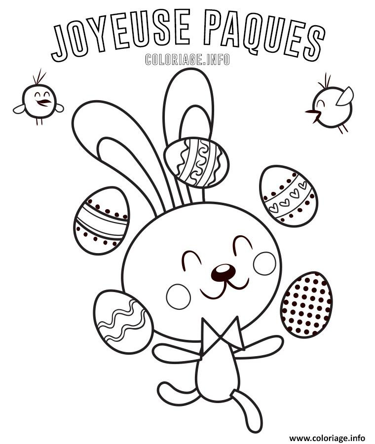 joyeuse paques lapin de paques jongleur oeufs coloriage